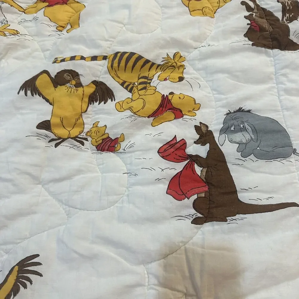 Vintage Winnie the Pooh Friends Comforter Baby Crib Blanket Quilted Thick Sears